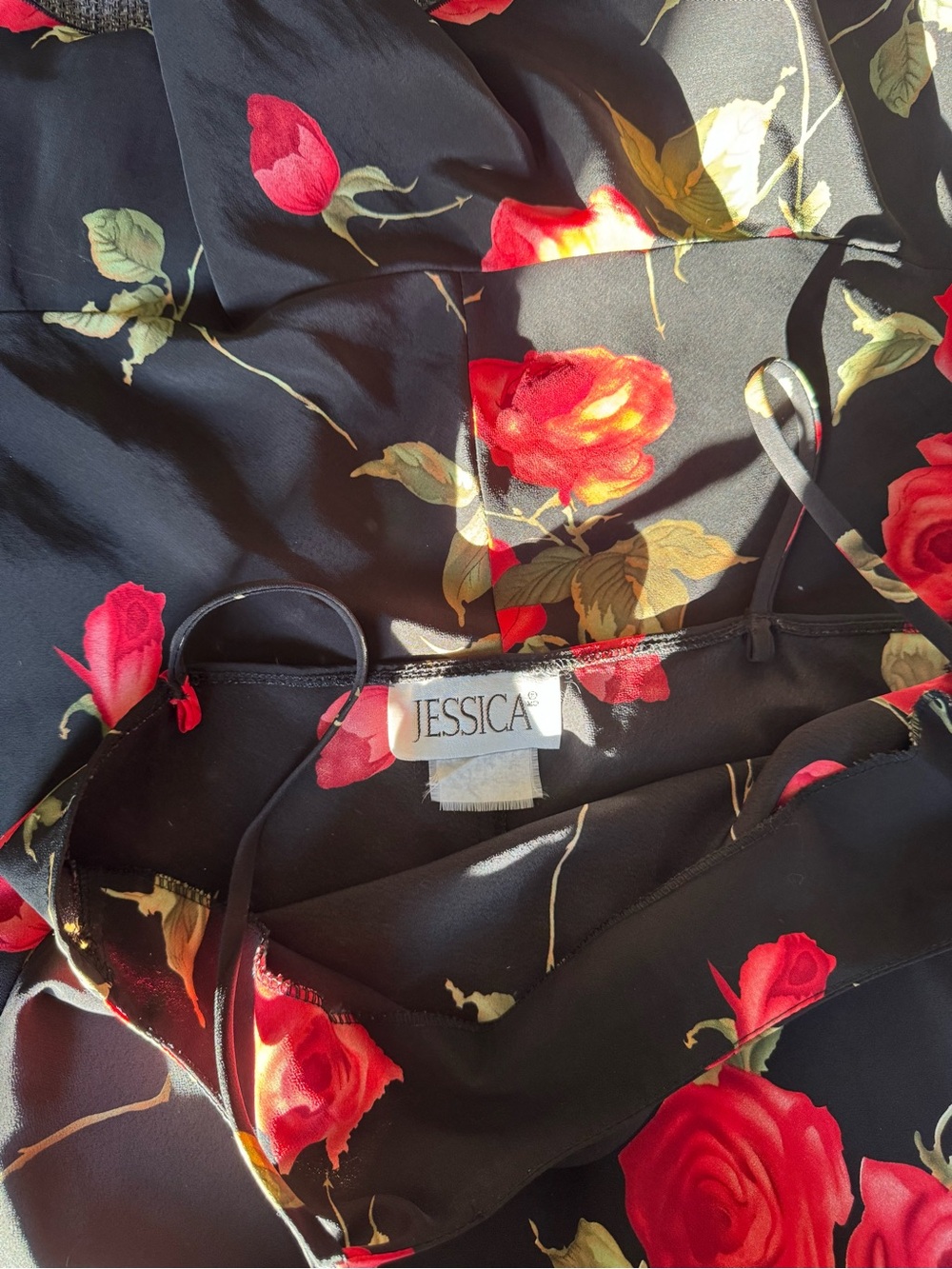 Y2K Jessica Black Floral Slip Dress with Red Rose Print - Picture 5 of 6